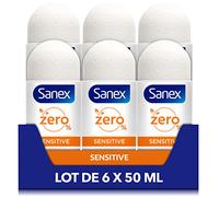 SANEX - Deodorant a Bille 0% Sensitive - Deodorant Homme & Femme - Efficacite 24h - Sans Alcool, Sans Sels d'Aluminium - Lot de 6 Roll-On de 50mL