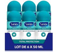 SANEX - Déodorant Anti-Transpirant Bille Dermo Total Protection - Anti-Transpiration & Odeurs 48h - Des Ingrédients Nourrissants - Testé Dermatologiquement - Lot De 6 x 50 ml