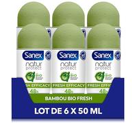 SANEX - Déodorant Bille Natur Protect Fresh Efficacy - Déodorant Homme & Femme - Extrait De Bambou Bio & Poudre De Bambou Naturelle - Protection Anti-Odeurs 48h - Vegan - Lot De 6 x 50 ml