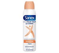 SANEX - Déodorant pour tout le corps - Crème Sensitive - Protection 72h contre les Odeurs pour Corps, Pieds et Zones Intimes - Tube de 75ml