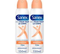 SANEX - Déodorant pour tout le corps - Crème Sensitive - Protection 72h contre les Odeurs pour Corps, Pieds et Zones Intimes - Tube de 75ml (Lot de 2)