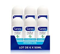 SANEX - Déodorant Respectueux de la peau - Naturel Natur Protect Invisible & Fresh Bambou Bille - Homme et Femme - Lot de 6 Unités de 50 Ml