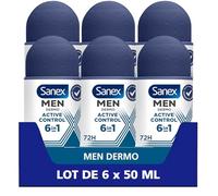 SANEX - Déodorant Roll-On - Anti-Transpirant Men Dermo Active Control - Efficacité 48 h - Lot de 6 x 50 ml