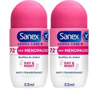 SANEX - Déodorant Roll-On Derma Care+ Anti-transpirant - Ménopause - Protection Bouffées de Chaleur et Odeurs - Sans alcool - Bille 53ml (Lot de 2)