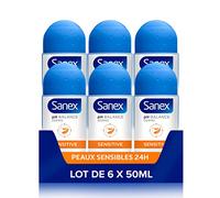 SANEX - Déodorant Sanex Dermo Sensitive pH Balance - Anti-Transpirant Efficacité 24 h - Flacon-Bille - Les 6 X 50 ml