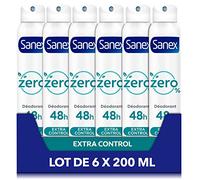 Sanex, Deodorant Spray 0% Extra Control, Homme & Femme, 6 x 200 ml | Déodorant en spray, Technologie naturelle anti-odeurs 48h, Formule sans sels d'aluminium et sans alcool