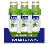 SANEX - Déodorant Spray Compressé Natur Protect Fresh Efficacy - Extrait De Bambou Bio & Poudre De Bambou Bio Naturelle - Protection Anti-Odeurs 48h - Vegan - Lot De 6 x 100 ml