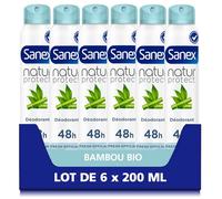 Sanex, Déodorant Spray Natur Protect, Bambou Bio Fresh, 6 x 200 ml | Déodorant spray, Sensation fraîcheur immédiate et protection anti-odeurs 48h, Au bambou naturel et formule sans alcool*