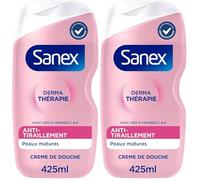 SANEX Derma Thérapie Crème de douche anti-tiraillements peaux matures * aide à réparer les peaux squameuses et à réduire les tiraillements complexe d’acides aminés breveté et vitamines C et E - 425ML