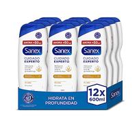 Sanex Experte Natural Lot de 12 flacons de gel douche 600 ml pour peaux sèches, nettoie en douceur, hydrate la peau, enrichi en huile de germe de blé, complexe prébiotique et postbiotique