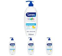 SANEX - Gel Douche Derma Care Kids Pompe - 12h d'hydratation - Peaux Délicates - Enfant - 700ml (Lot de 4)