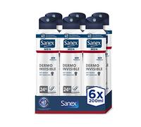 Sanex Men Dermo Invisible Lot de 6 déodorants pour homme 200 ml Protection 24H Anti-transpirant Anti-irritation 0% d'alcool Anti-taches blanches Combat les mauvaises odeurs