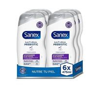 Sanex Natural Prebiotic Atopiderm Gel douche - Lot de 6 x 475 ml - Gel de bain pour peau réactive avec tendance atomique - Aide à apaiser les démangeaisons et la sécheresse, 12 heures d'hydratation