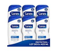 SANEX - Natural Prebiotic Protection+ - Gel douche formule Crème - Protège La Barrière Cutanée - Complexe Prébiotique & Postbiotique - Hydratation 12h - Sans Sulfate* - lot de 425mL x 6
