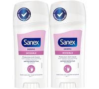 SANEX Stick Deodorant Dermo Invisible Anti traces - Antitranspirant 48 H de protection- Sans Alcool- le lot de 2x65ml