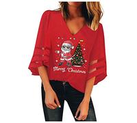 SANFASHION 2019 Noël Sweat Chic Tops Imprimé Wapiti Arbre de Noël Le père noël Sweat-Shirt Épaule Dénudé Femme Blouse Manche Longue Grande Taille Loose Pull Shirt Col Ronde Mode (5XL, B6- R)