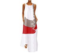 SANFASHION Robe Longue Boheme Femmes, Robe ete Femme sans Manche Coton,Robe Longues Grande Taille,Chemise Robe sans Manche ete Plage Chic Casual Vetement en Lin(XL, Beuge Col V)