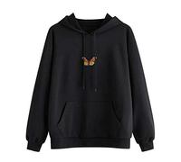 SANFASHION Sweat à Capuche Femme, Kangourou Hoodie Imprime Tête de Mort Papillon Sweat Shirt Hiver De noël (Rose,L)