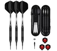 Sanfeng - Fléchettes avec pointe en plastique 18 g - Étui pour cible électronique - Fléchettes souples avec tiges en aluminium noir - 6 volants - 50 anneaux en caoutchouc anti-perte - 50 pointes