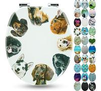 Sanfino® Premium Abattant WC en bois avec frein de chute, qualité supérieure, nombreux motifs colorés, confortable, installation facile, notice de montage incluse - "Dog Circle"