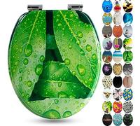 Sanfino® Premium Abattant WC en bois avec frein de chute, qualité supérieure, nombreux motifs colorés, confortable, installation facile, notice de montage incluse - „Fresh Leaves"