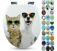 Sanfino® Premium Abattant WC en bois avec frein de chute, qualité supérieure, nombreux motifs colorés, confortable, installation facile, notice de montage incluse - „Cat & Dog"