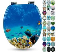 Sanfino® Premium Abattant WC en bois avec frein de chute, qualité supérieure, nombreux motifs colorés, confortable, installation facile, notice de montage incluse - „Coral Reef"