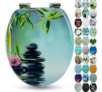 Sanfino® Premium Abattant WC en bois avec frein de chute, qualité supérieure, nombreux motifs colorés, confortable, installation facile, notice de montage incluse - „Asia II"