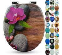 Sanfino® Premium Abattant WC en bois avec frein de chute, qualité supérieure, nombreux motifs colorés, confortable, installation facile, notice de montage incluse - "Orchid"