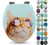 Sanfino® Premium Abattant WC en bois avec frein de chute, qualité supérieure, nombreux motifs colorés, confortable, installation facile, notice de montage incluse - „Cool Cat"