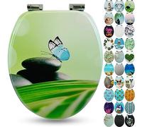 Sanfino® Premium Abattant WC en bois avec frein de chute, qualité supérieure, nombreux motifs colorés, confortable, installation facile, notice de montage incluse - „Blue Butterfly"