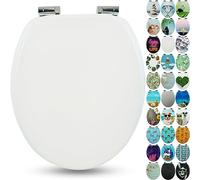 Sanfino® Premium Abattant WC en bois avec frein de chute, qualité supérieure, nombreux motifs colorés, confortable, installation facile, notice de montage incluse - „White"