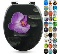 Sanfino® Premium Abattant WC en bois avec frein de chute, qualité supérieure, nombreux motifs colorés, confortable, installation facile, notice de montage incluse - "Way of Orchid"