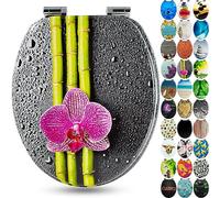 Sanfino® Premium Abattant WC en bois avec frein de chute, qualité supérieure, nombreux motifs colorés, confortable, installation facile, notice de montage incluse - „Green Bamboo"