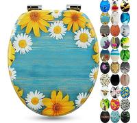 Sanfino® Premium Abattant WC en bois avec frein de chute, qualité supérieure, nombreux motifs colorés, confortable, installation facile, notice de montage incluse - "Daisies"