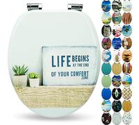 Sanfino® Premium Abattant WC en bois avec frein de chute, qualité supérieure, nombreux motifs colorés, confortable, installation facile, notice de montage incluse - „Life"