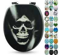 Sanfino® Premium Abattant WC en bois avec frein de chute, qualité supérieure, nombreux motifs colorés, confortable, installation facile, notice de montage incluse - "Skull"