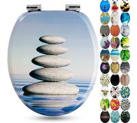 Sanfino® Premium Abattant WC en bois avec frein de chute, qualité supérieure, nombreux motifs colorés, confortable, installation facile, notice de montage incluse - „Cairn"