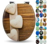 Sanfino® Premium Abattant WC en bois avec frein de chute, qualité supérieure, nombreux motifs colorés, confortable, installation facile, notice de montage incluse - „Hearts"
