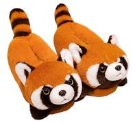 Sanfly Chaussons Fantaisie en Peluche Motif Animaux, Pantoufles De Dessin Animé, Pantoufles d'hiver D'intérieur pour Maison, Pantoufles Panda Rouge pour Femmes Hommes