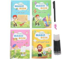 Sanfly Grand Cahier De Pratique Arabe À Encre Magique pour Enfants, Cahiers D'écriture Réutilisables pour Les Écoles Maternelles, Livre D'écriture De Lettres avec Recharge De Stylo Aide À L'écriture