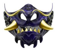 Sanfly Masque Demi-Visage Samurai Oni en Plastique, Masque Hannya Japonais pour Costume d'halloween, Accessoires De Fête Cosplay