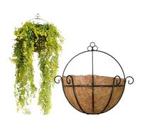 Sanfly Panier Suspendu Rond 2 Pièces Jardinière Murale Demi-Cercle avec Doublure en Fibre Panier Suspendu en Métal Extérieur pour Pot De Fleur De Jardin Légumes