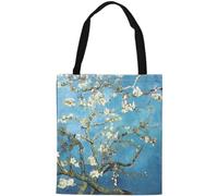 Sanfly Peinture À l'huile Van Gogh Fourre-Tout en Toile Fleur D'amandier Grand À Bandoulière Décontracté pour Femme À Main Réutilisable Polyvalent Robuste D'épicerie en Coton pour L'extérieur