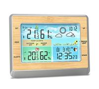 Sanfoelek Station météo intérieure et extérieure 15,2 cm Affichage LED couleur Température humidité avec pression barométrique Port de charge USB Phase de lune Barre confort 4 niveaux de luminosité