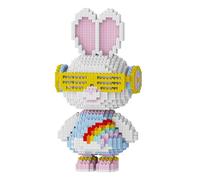 SANFUNET Blocs de Construction Micro Figurine Lapin à Arc-en-Ciel, Kit DIY 3300 PCS Mini Blocs Diamant, Statue Décorative 25cm avec Lunettes Hip-Hop et Casque, (B)