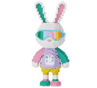SANFUNET Blocs de Construction Micro Figurine Lapin à Arc-en-Ciel, Kit DIY 3300 PCS Mini Blocs Diamant, Statue Décorative 25cm avec Lunettes Hip-Hop et Casque, (C)