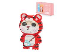 SANFUNET Coffret de Blocs de Construction Micro Tigre Cartoon Mignon, 2300 PCS Modèle Animal en Petites Briques avec Sac à Pattes, Cadeau créatif pour Adultes et Adolescents (Rouge)