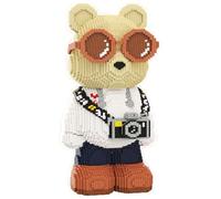 SANFUNET Construction Mini Ours, Plus de 5000 PCS, Collection sur Le thème des Animaux, Jouet de Construction Anti-Stress avec Un Adorable Appareil Photo et Lunettes de Soleil (Blanc)