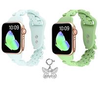 SaNgaiMEi Lot de 2 bracelets en silicone compatibles avec les bracelets Apple Watch 49 mm, 45 mm, 44 mm, 42 mm, 41 mm, 40 mm, 38 mm pour femme - Bracelets de rechange doux et légers pour iWatch Series